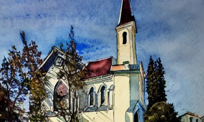 kostel svatého Petra a Pavla (Milonice) – akvarel