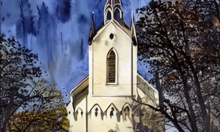 Kostel svatého Petra a Pavla (Podbřežice) – akvarel