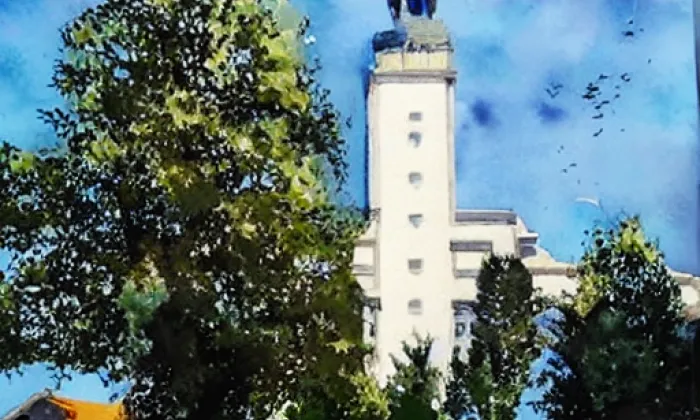 kostel svatého Petra a Pavla (Těšetice) – akvarel