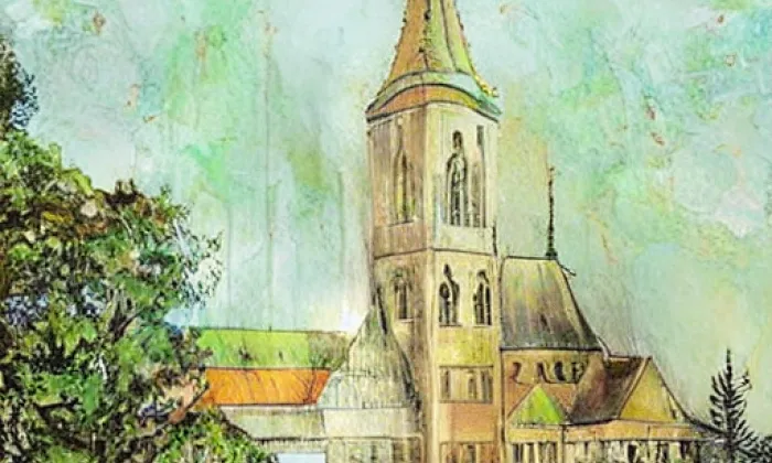 Kostel svatého Petra a Pavla (Vrskmaň) – akvarel