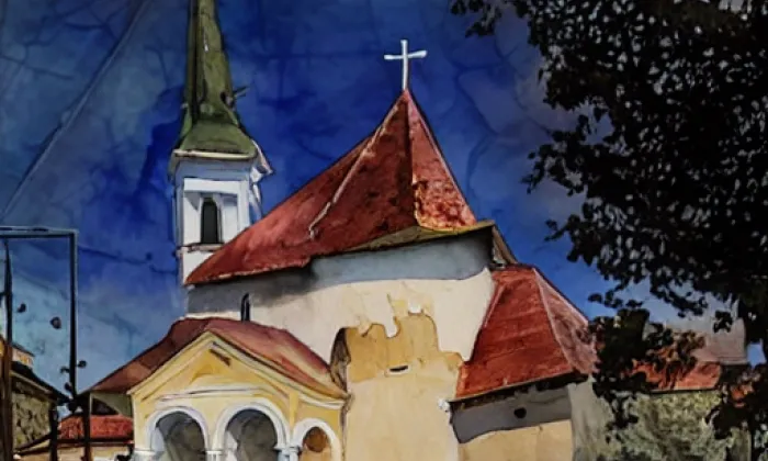 kostel svatého Prokopa (Čehovice) – akvarel