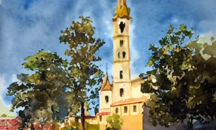 Kostel svatého Prokopa (Chotětov) – akvarel