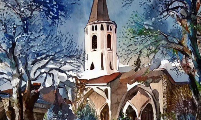 kostel svatého Prokopa (Jarošov nad Nežárkou) – akvarel