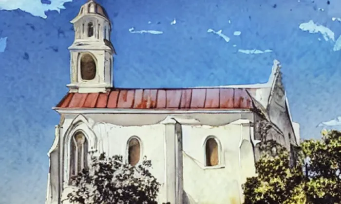 kostel svatého Stanislava (Úvaly) – akvarel