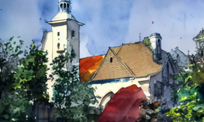 Kostel svatého Stanislava (Bošovice) – akvarel