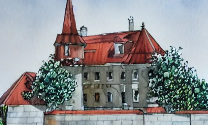 kostel svatého Urbana (Nejdek) – akvarel