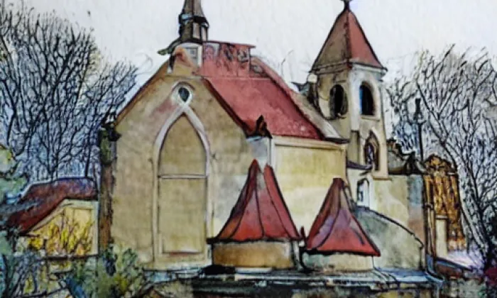 kostel svatého Václava (Branišov) – akvarel