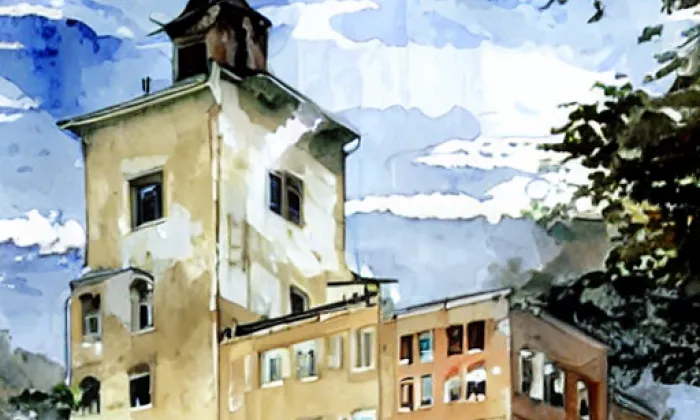 kostel svatého Václava (Kostelec) – akvarel