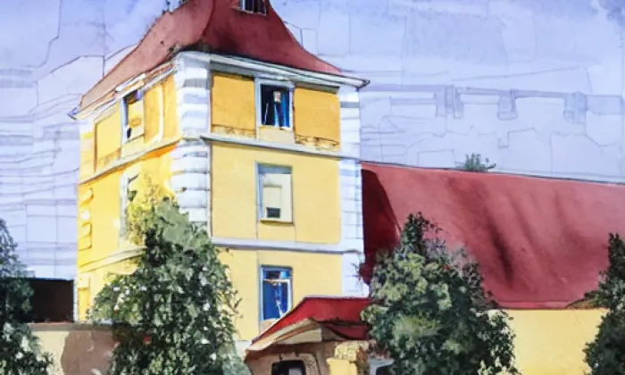 Kostel svatého Václava (Kostelní Myslová) – akvarel
