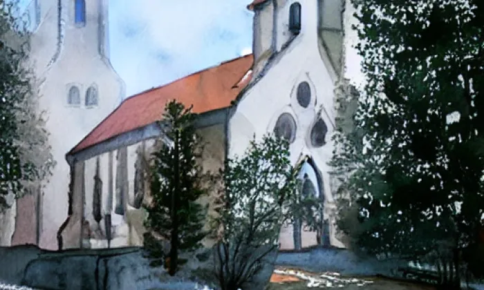 kostel svatého Václava (Moravany) – akvarel