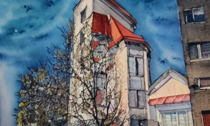 kostel svatého Václava (Obřany) – akvarel