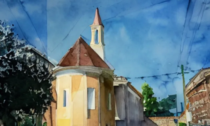 kostel svatého Václava (Třebětice) – akvarel