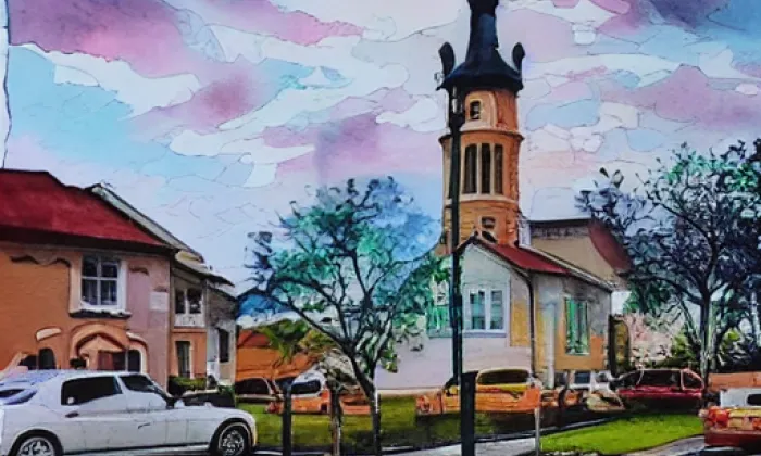 kostel svatého Václava v Nezamyslicích – akvarel