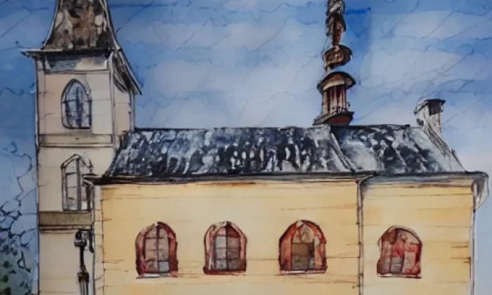 Kostel svatého Víta (Borovnice) – akvarel
