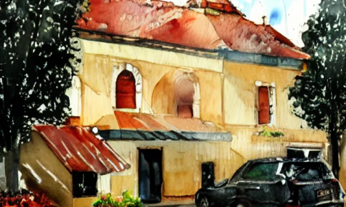 Kostel svatého Víta (Srbice) – akvarel