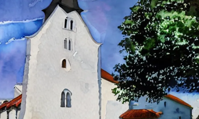 kostel svatého Vavřince (Červená Lhota) – akvarel