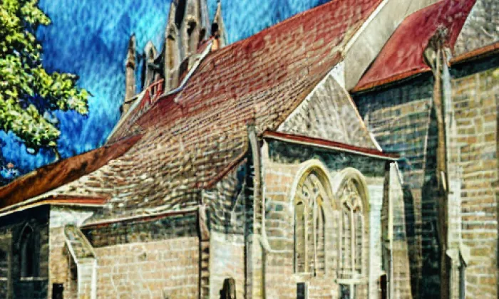 Kostel svatého Vavřince (Havraň) – akvarel