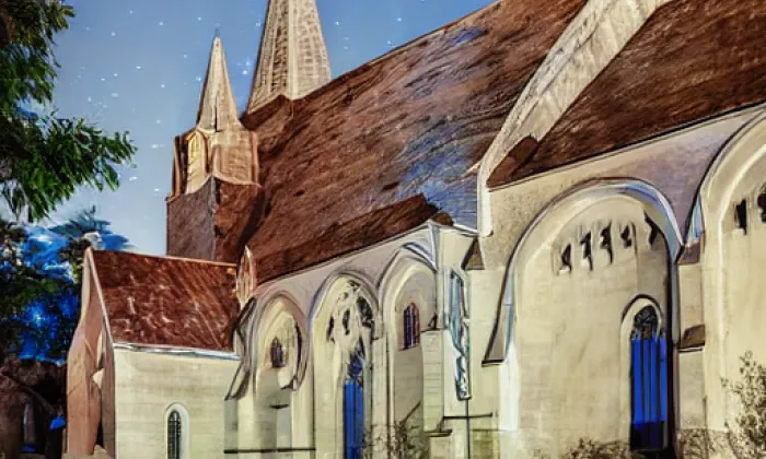 Kostel svatého Vavřince (Havraň) – noc