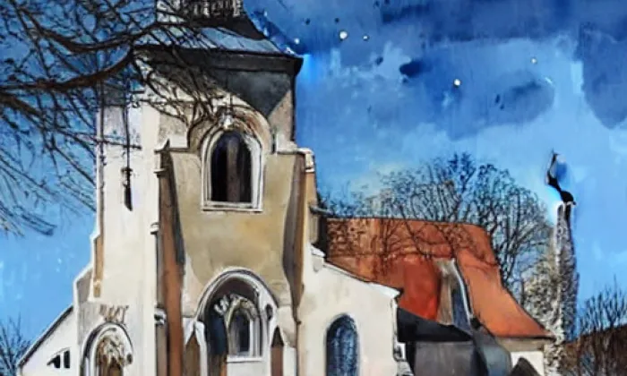 kostel svatého Vavřince (Kostelec) – akvarel