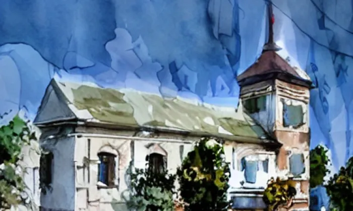 Kostel svatého Vavřince (Kostomlaty pod Milešovkou) – akvarel
