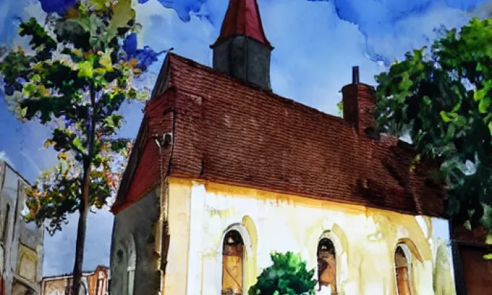 Kostel svatého Vavřince (Krásné Údolí) – akvarel