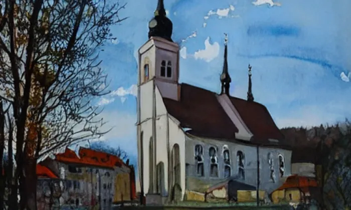 Kostel svatého Vavřince (Sobotín) – akvarel
