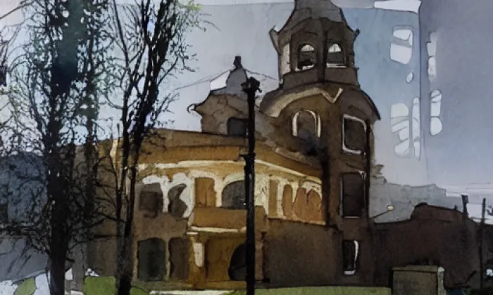 kostel svatého Vojtěcha (Bojiště) – akvarel