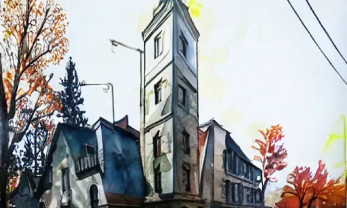 Kostel svatého Vojtěcha (Vlčice) – akvarel