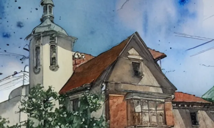 kostel svatého Zikmunda (Popice) – akvarel