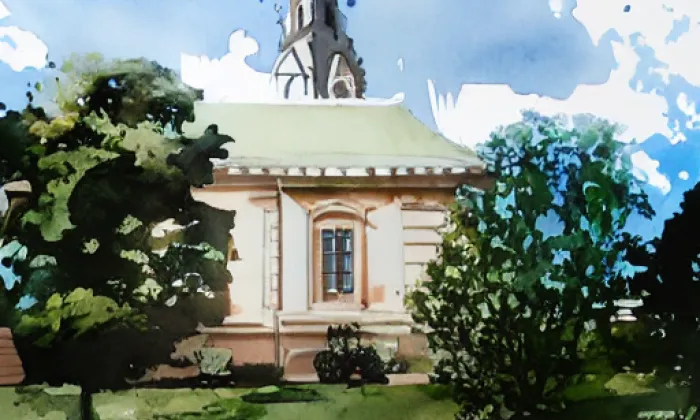 Kostel Všech svatých (Butovice) – akvarel
