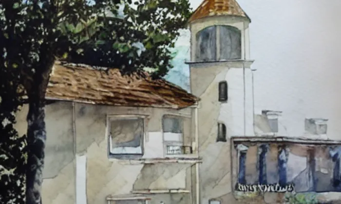 kostel Všech svatých (Dobročkovice) – akvarel