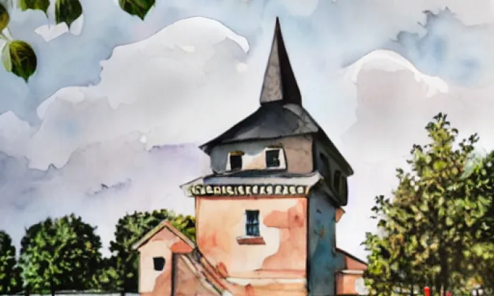 Kostel Všech svatých (Hronov) – akvarel