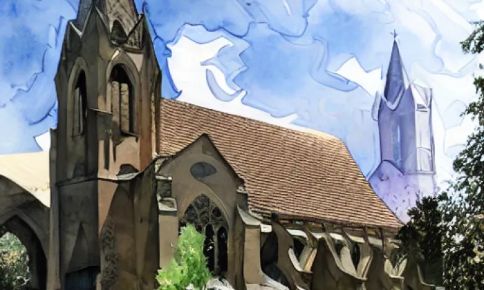 kostel Všech svatých (Janov) – akvarel