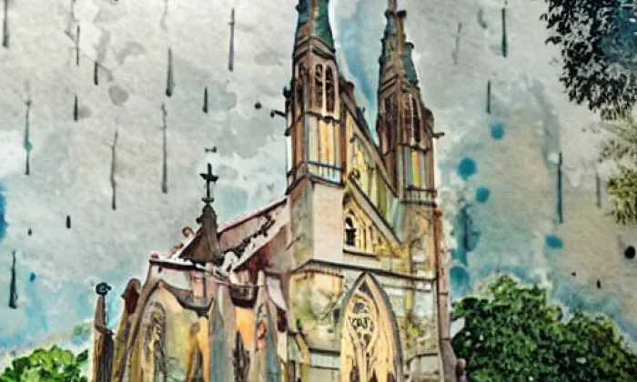 kostel Všech svatých (Libočany) – akvarel