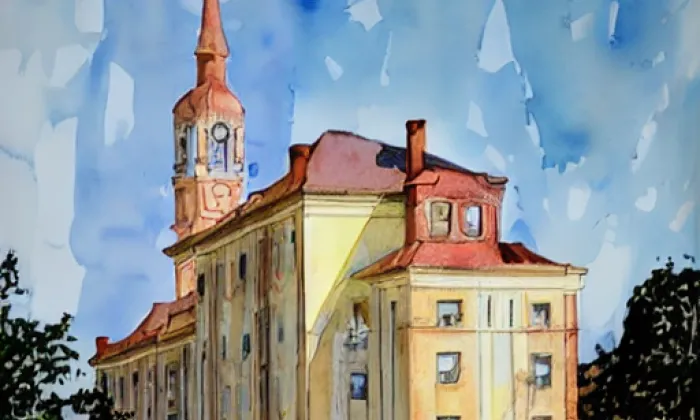 kostel Všech svatých (Ořechov) – akvarel