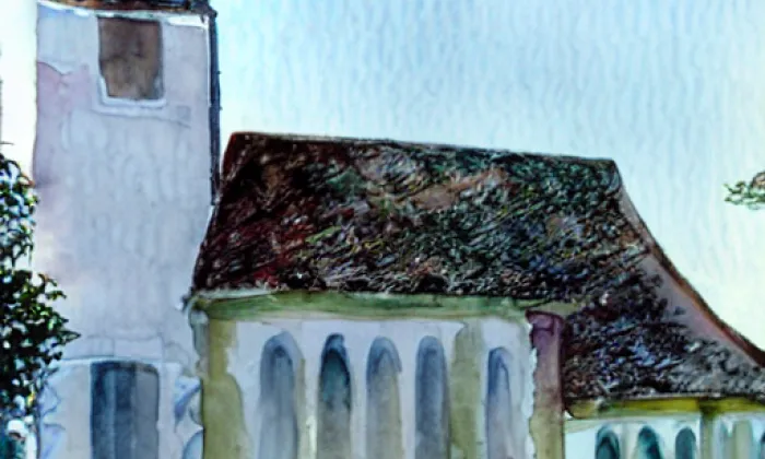 Kostel Zvěstování Páně (Zbynice) – akvarel