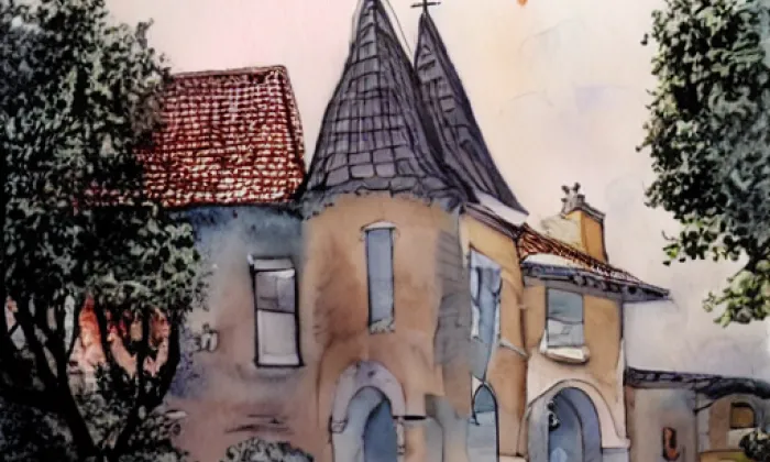 Kostel Zvěstování Panny Marie (Šumperk) – akvarel