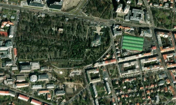 Krematorium Strašnice – letecký pohled