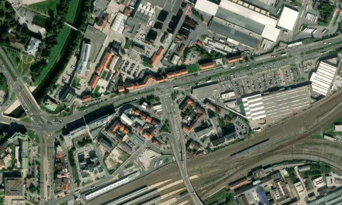 Kroftovy pivovarské domy – letecký pohled