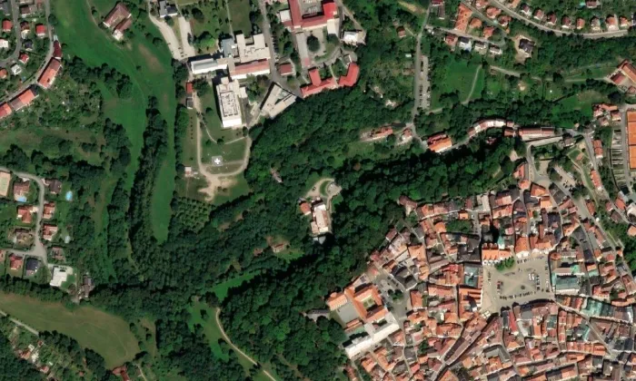 lázeňský dům Housova mlýna – letecký pohled