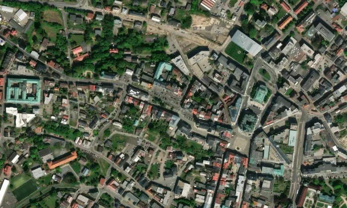 Měšťanský dům Růžová 299/3 – letecký pohled