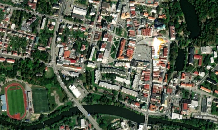 Městské hradby v Havlíčkově Brodě – letecký pohled