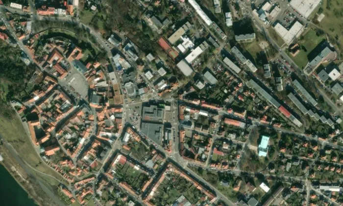 městské opevnění Mělníka – letecký pohled