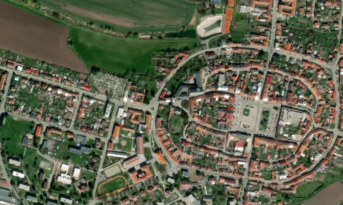 městské opevnění v Jevíčku – letecký pohled