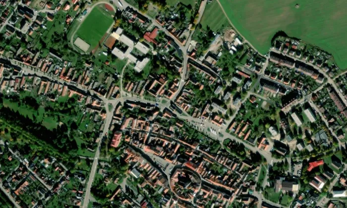 městské opevnění ve Slavonicích – letecký pohled