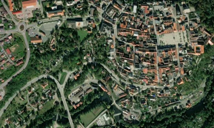 Městské opevnění ve Stříbře – letecký pohled
