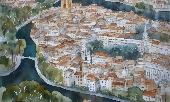 Městská památková rezervace České Budějovice – akvarel