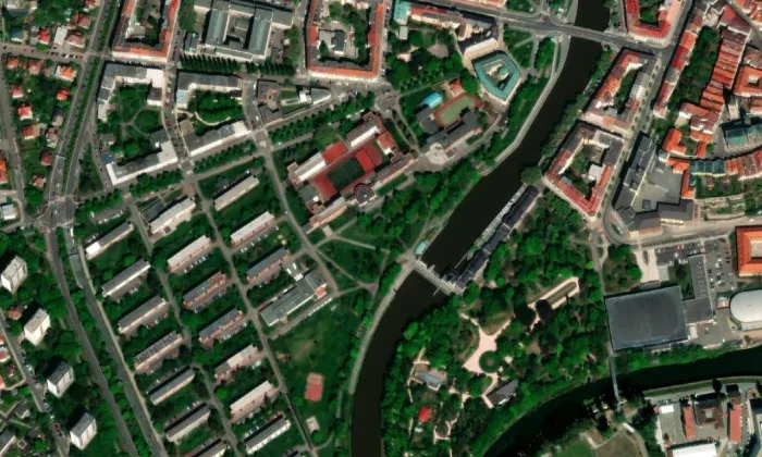 malá vodní elektrárna Hučák – letecký pohled