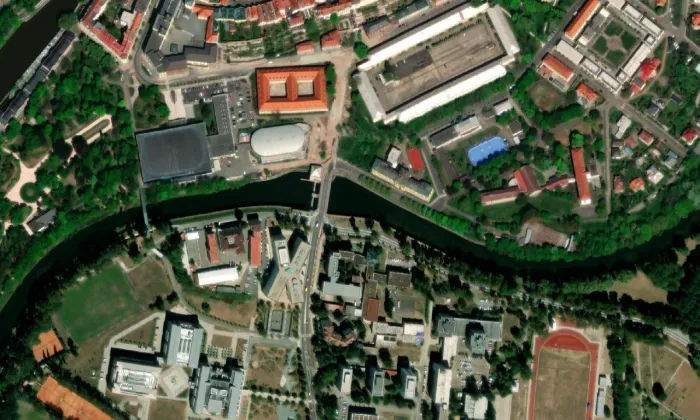 malá vodní elektrárna Moravský jez – letecký pohled