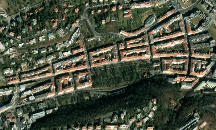 Malostranský hřbitov – letecký pohled